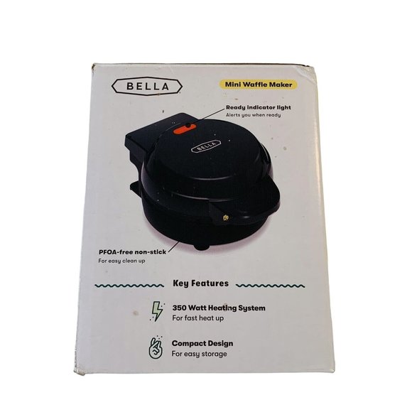 Bella Breakfast Mini Waffle Maker 4” Black Keto Kitchen Tool Appliance Non Stick - Picture 3 of 5